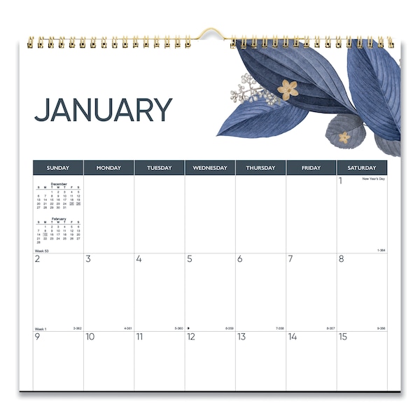 12-Month Colorful Wall Calendar, 12 X 17, Blue/Purple/White, 2022